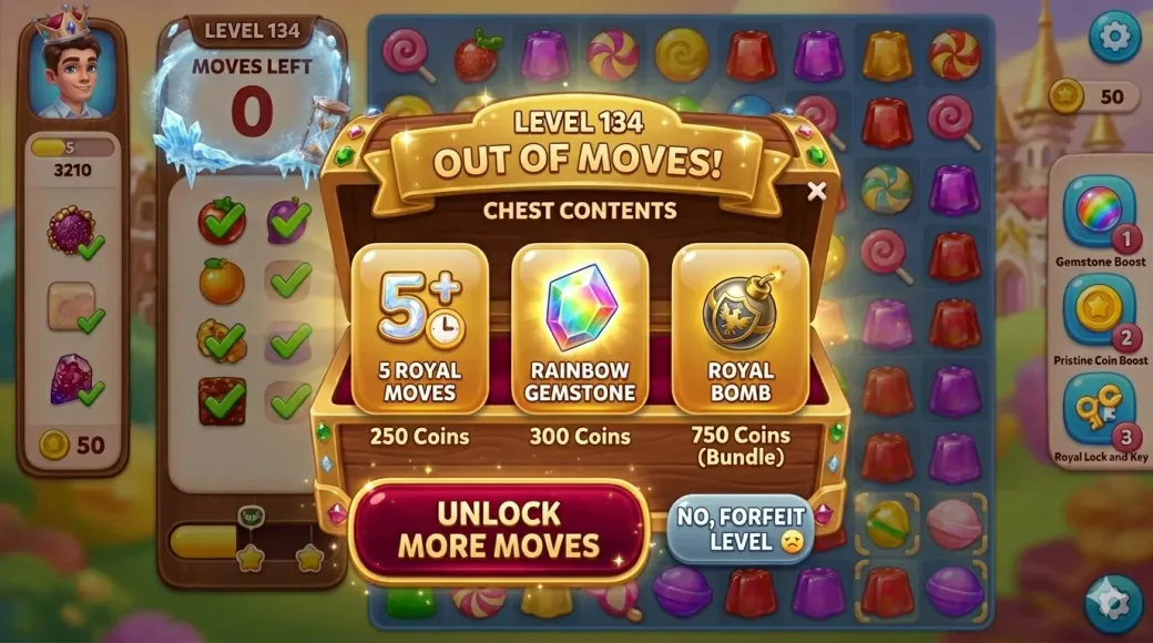 Match-3 out-of-moves offer screen