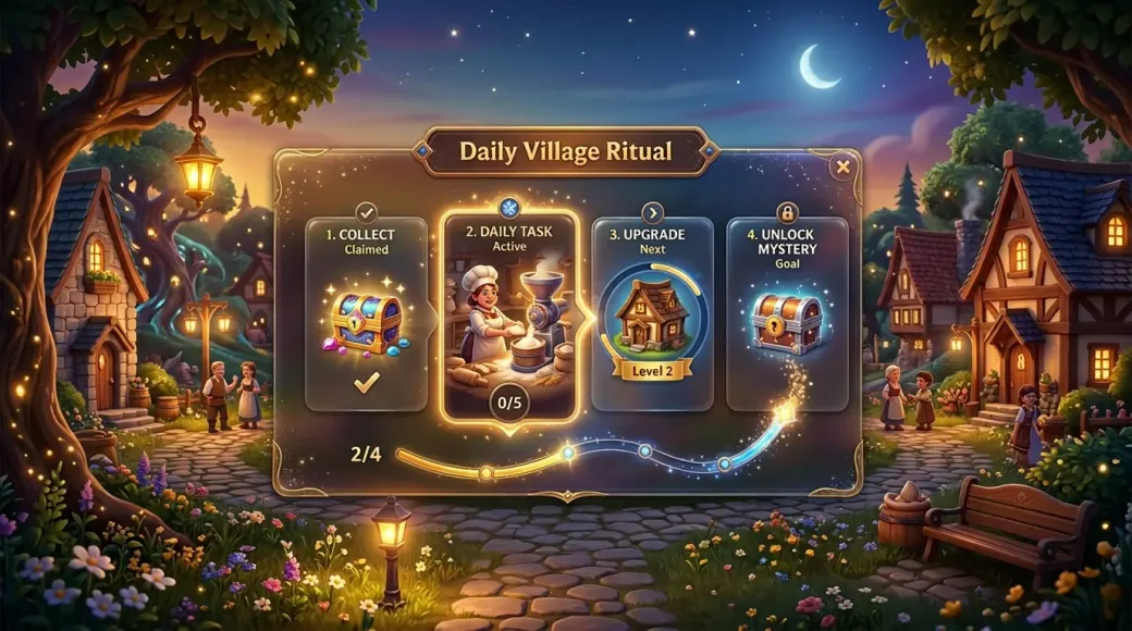 Village game daily ritual screen